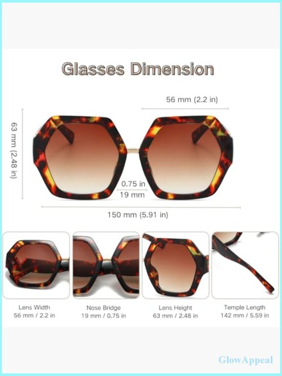 Vintage Hexagonal Retro Sunglasses Oversized Square Shades